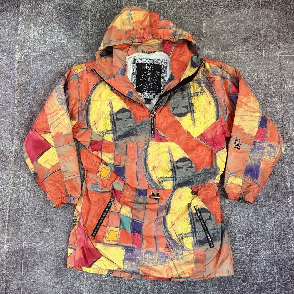 Women's Vintage 90's Nils Skiwear All Over Print Windbreaker Parka Jacket Sz 14